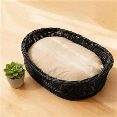 Handgemaakt rotan kattenbed, gezellige dierenmand met kussen, comfortabel kattenslaapnest voor binnen, duurzaam