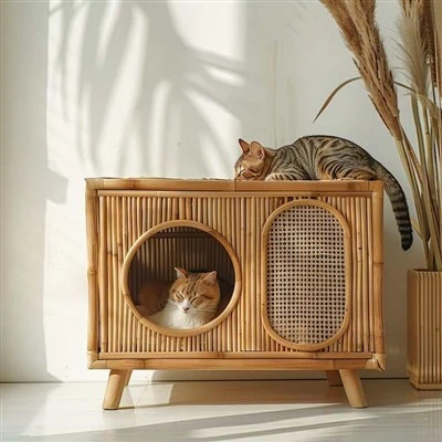 Handgemaakt Vietnam Eco-vriendelijk rotan huisdierhuis Effen patroon Rechthoekig bed voor katten Honden Modern Alle seizoenen Slaaprust Karton